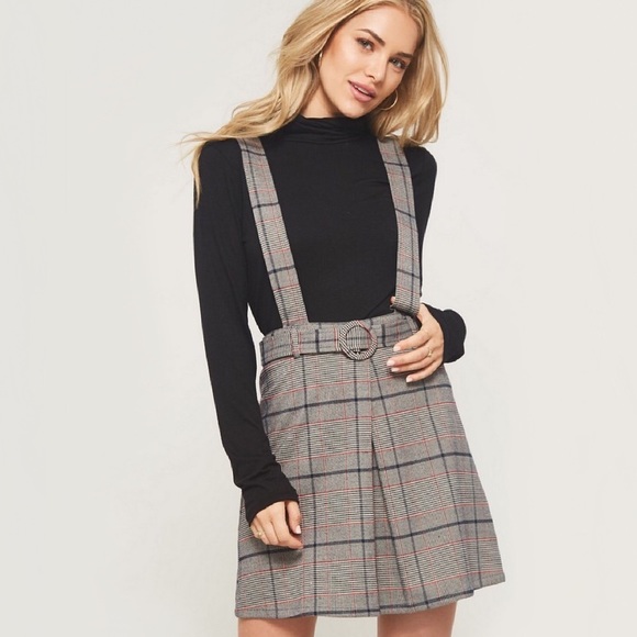 Plaid Overall Skirt, Pleated Skater Skirt - Picture 2 of 7